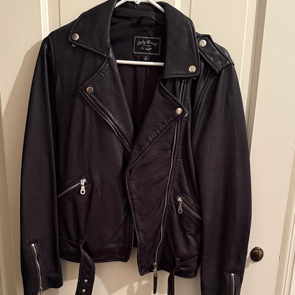 Lucky Brand Black Leather Jacket with Silver Accents